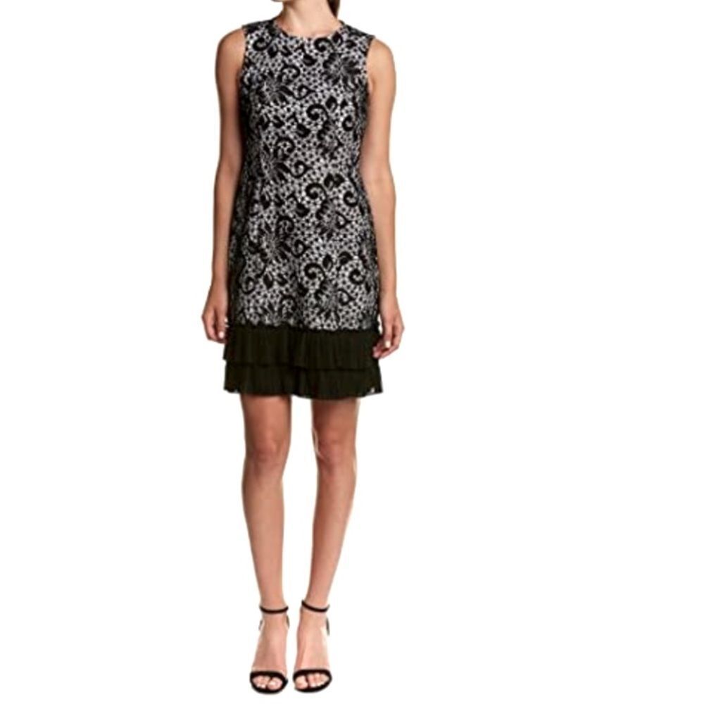 Donna Ricco Lace with Ruffle Hem Dress
